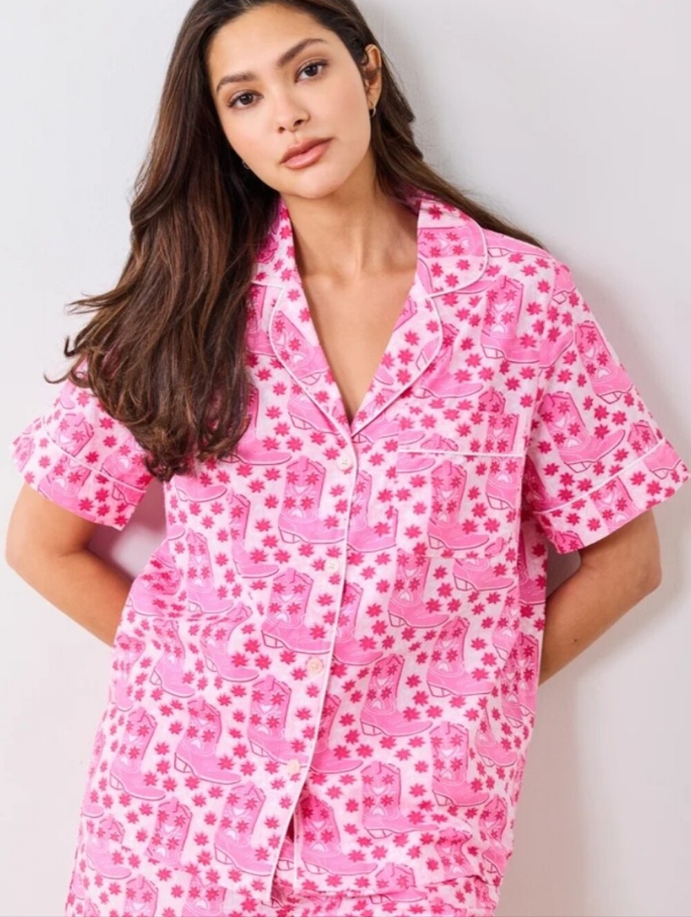 Printfresh Rhinestone Cowgirl Pink Organic Cotton Short-Sleeve Pajama Top 3X